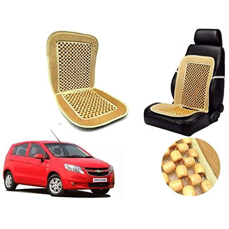 Auto Pearl PU, Velvet & Wooden Beads Beige Rectangular Seat Cushion for Chevrolet UVA