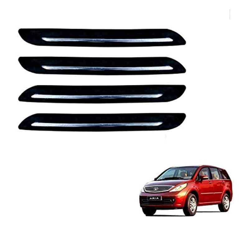 Kozdiko 4 Pcs PVC Black Car Bumper Protector Set with Chrome Strip for Tata Aria