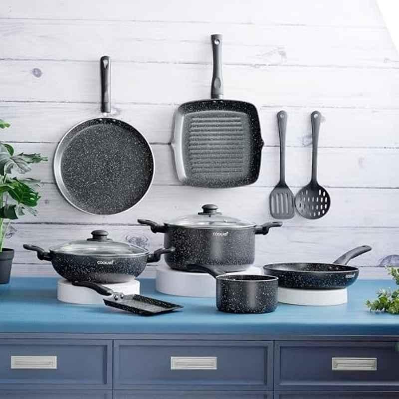 Cookaid 11 Pcs Aluminium Black Non Stick PTFE Cook & Serve Casserole Set, CKD-NS-CW11-23