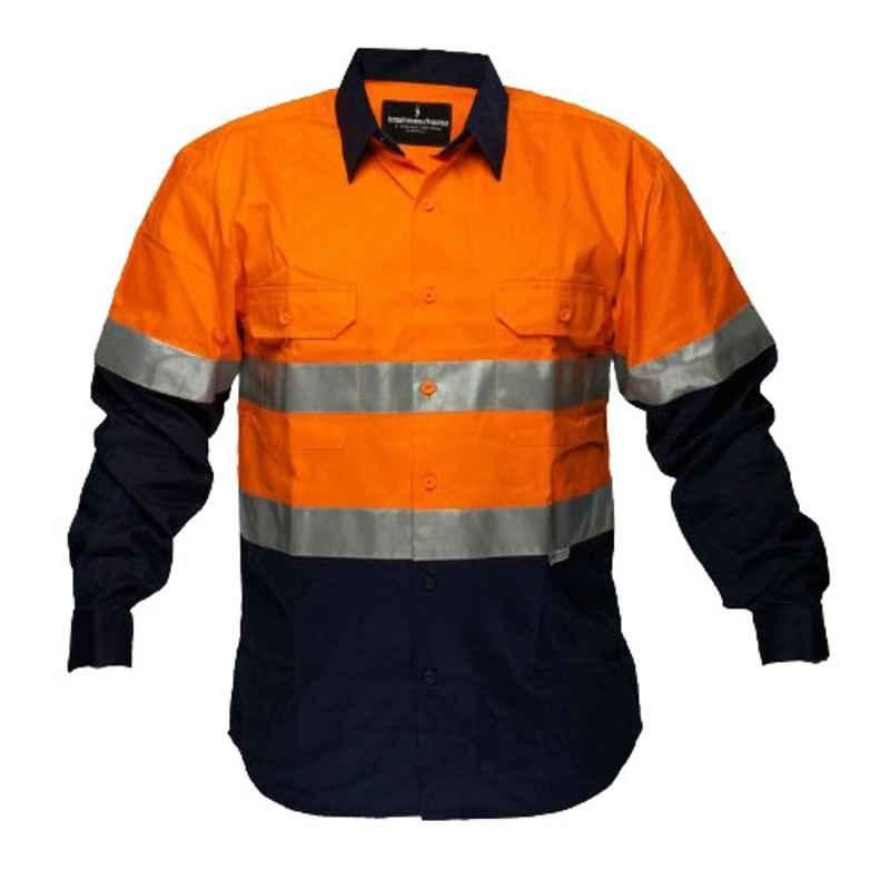 Superb Uniforms Cotton Orange & Navy Full Sleeves Two Tone High Visibility Safety Work Shirt, SUW/ON/HVDS06-18, Size: S