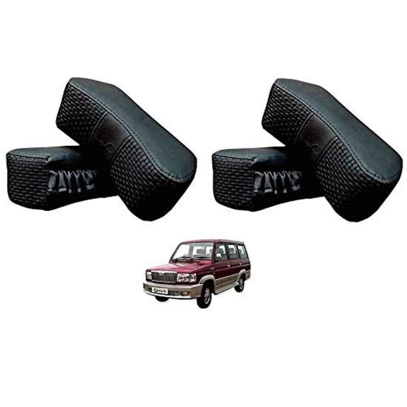 Kozdiko 4 Pcs CV Designer Black Leatherite Neck Rest Car Cushion Pillow Set for Toyota Qualis