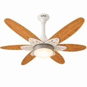 Xuga Velor F11W-D 32W 320rpm Copper Winding White & Oakwood BLDC 6 Blade Ceiling Fan with LED Light, Remote & 5 Years Warranty, Sweep: 1200mm