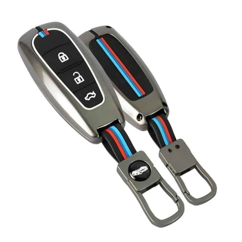 Kingsway Gunmetal Grey 3 Buttons Car Key Cover with Keychain for All Maruti Suzuki Cars