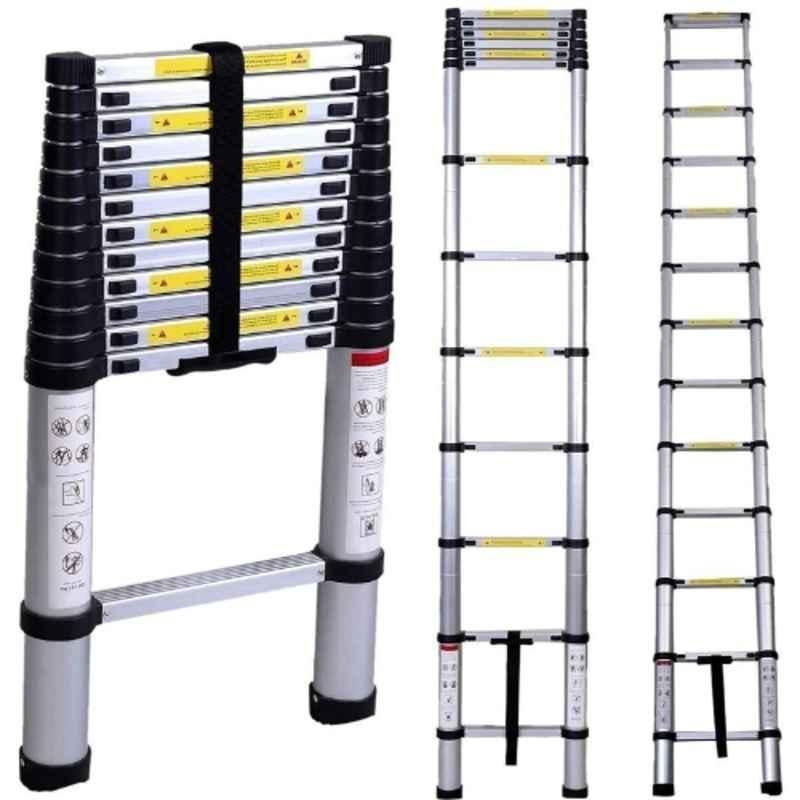 Pro Step 10 Step 9.5ft Aluminium Silver Foldable Telescopic Ladder with 2 Years Warranty, PSTL29-03
