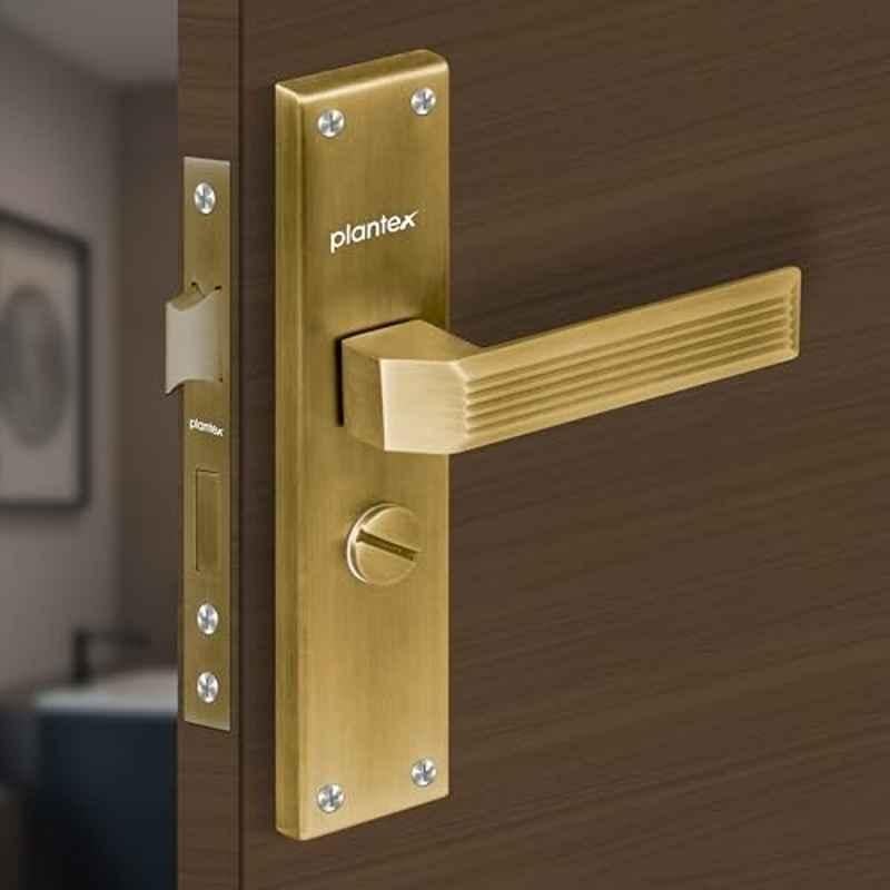 Plantex Stainless Steel Door Lock Bathroom Door Lock/Mortise 8inch Keyless Plate Handle Set for Home/Bathroom/Store Room/Balcony/Office DTM-661, Antique Brass