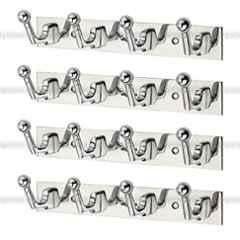 Aligarian 4 Leg Stainless Steel Silver Polished Finish Wall Mounted L-Goli Cloth Hook Hanger (Pack of 4)