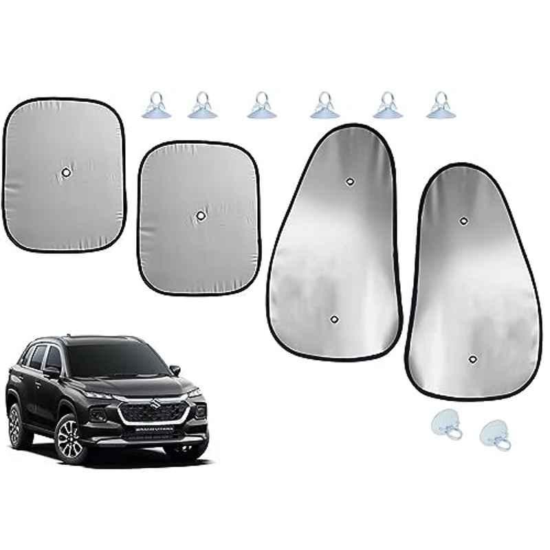 Auto Pearl 4 Pcs Polyester Black & Silver Window Side Sun Shade Set for Maruti Suzuki Grand Vitara 2022