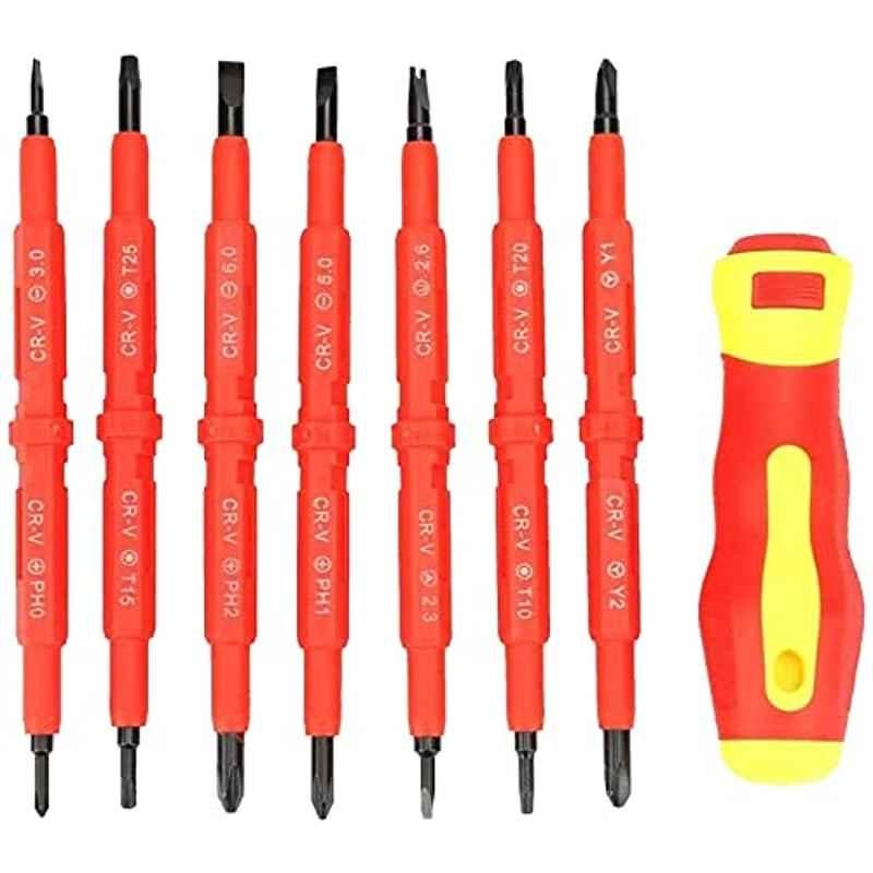 Denfos 7 Pcs Insulated Multi Screwdriver with 14 Interchangeable Tips for Device Repair Set