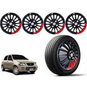 Auto Pearl 4 Pcs 12 inch Polypropylene Black & Red Press Type Car Wheel Cover Set with Retention Ring for Maruti Suzuki Alto STD