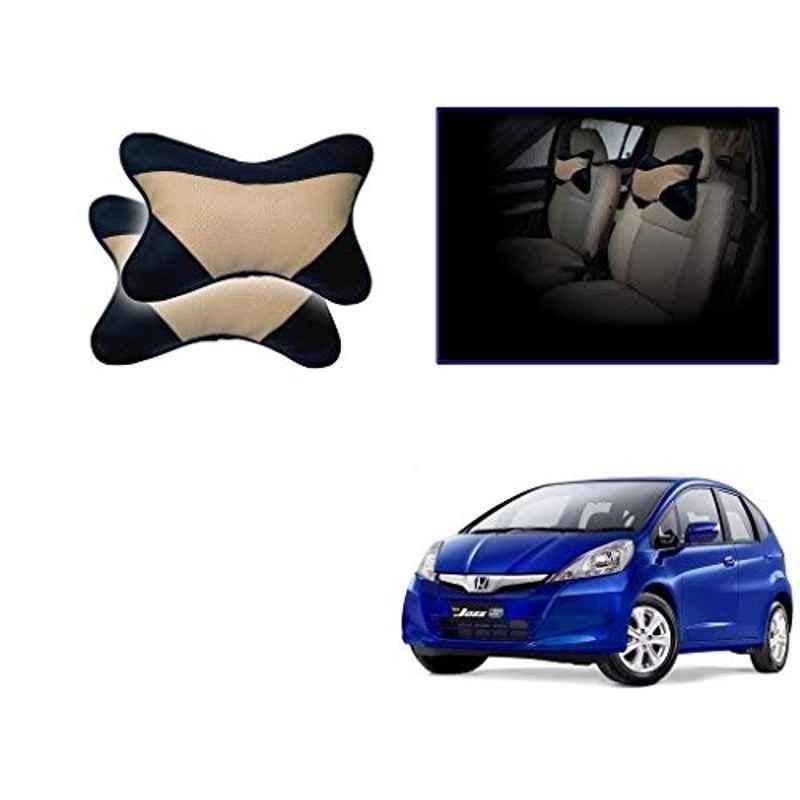 Kozdiko 2 Pcs Memory Foam Beige & Black Car Neck Rest Cushion Pillow Set for Honda Old Jazz (2009-2014)