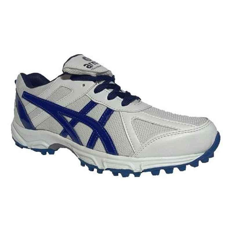 Arnav PVC White & Blue Cricket Sports Shoes with Rubber Spikes, OSB-905004_CRB_9, Size: 9
