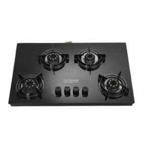 Hindware Coral Blk 4B AI Glass Top Cooktop with 4 Brass Burner & Automatic Ignition, CT 100284