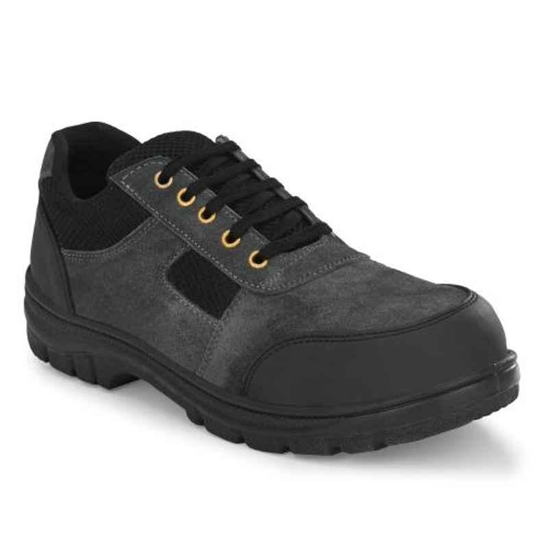Kavacha S117 Suede Leather Grey Steel Toe Safety Shoes, Size: 10