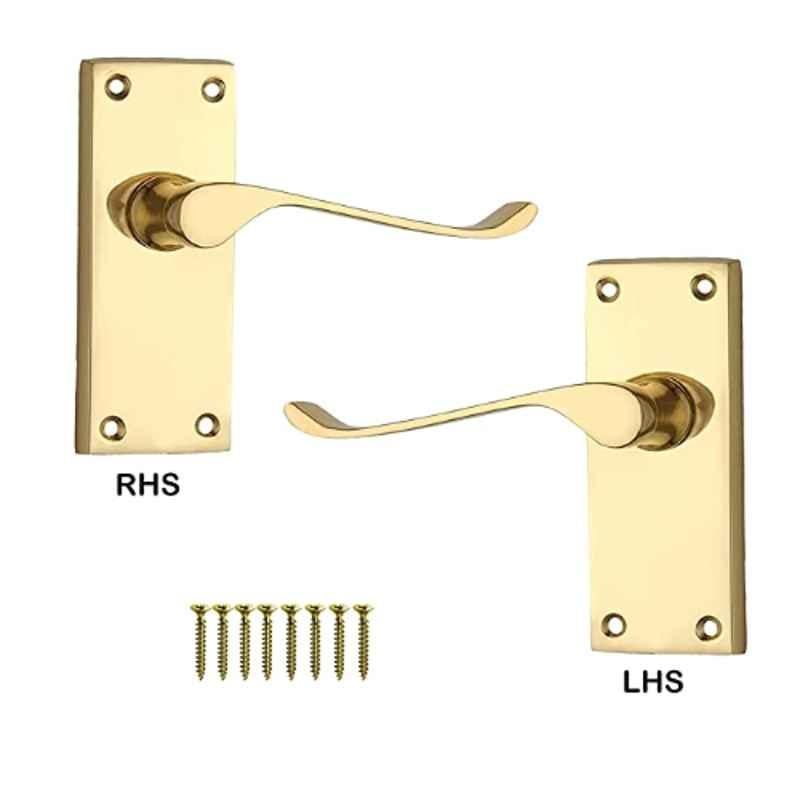 Screwtight B110201PBL 4 inch Brass Golden Scroll Shape Door Lever Lock Handle Set