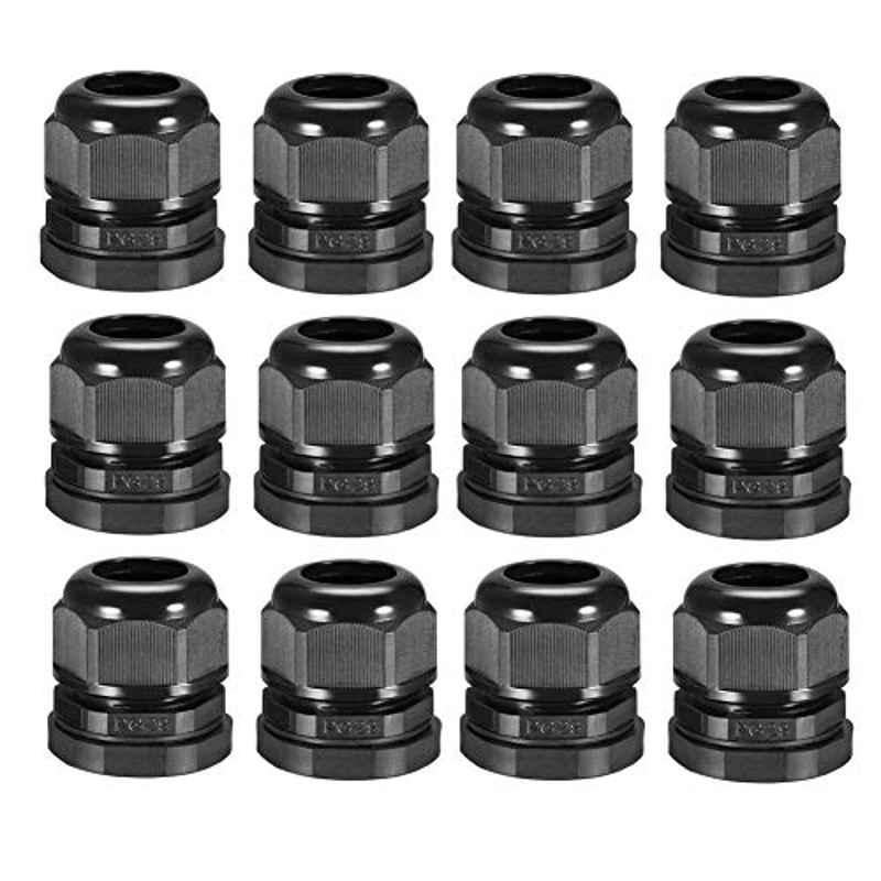 YXQ 48x49mm Plastic Black PG29 Cable Gland Joints with Gasket (Pack of 12)