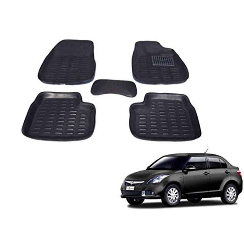 Kozdiko 5 Pcs 3D Black Car Foot Mat Set for Maruti Suzuki Dzire, koz_14154