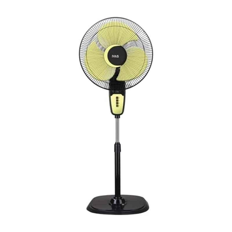 IVAS Aeromaxx 115W 2100rpm Yellow & Black 3 Blade Copper Winding Pedestal Fan with 3 Speed Settings & 2 Years Warranty, Sweep: 400 mm