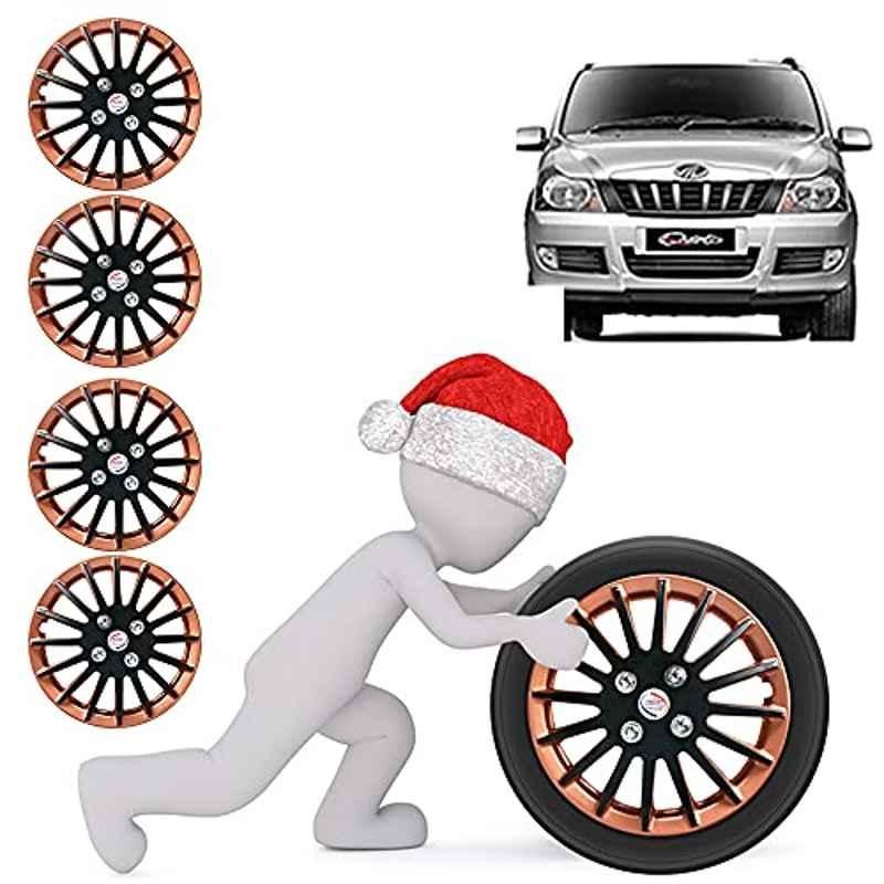 Auto Pearl 4 Pcs 15 inch ABS Copper & Black Press Fitting Wheel Cover Set for Mahindra Quanto