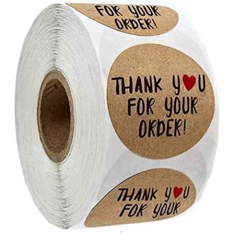 Rubik 500Pcs Paper Brown Thank You for Your Order Label Sticker Roll, RBLBST500
