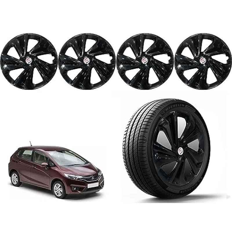 Auto Pearl 4 Pcs 14 inch Polypropylene Black Press Type Car Wheel Cover Set with Retention Ring for Honda Jazz 2015 E , 14WC_Tiago_Black_Jazz2015_EModel
