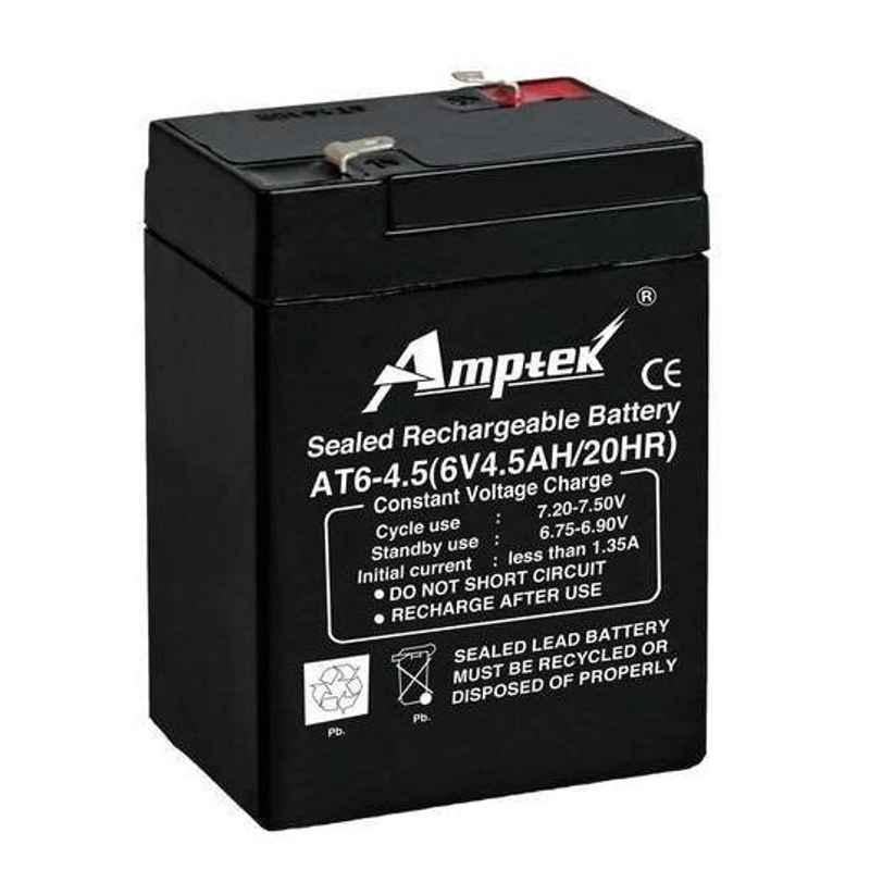 Amptek 6V 4.5Ah Black Sealed Rechargeable SLA Industrial Battery