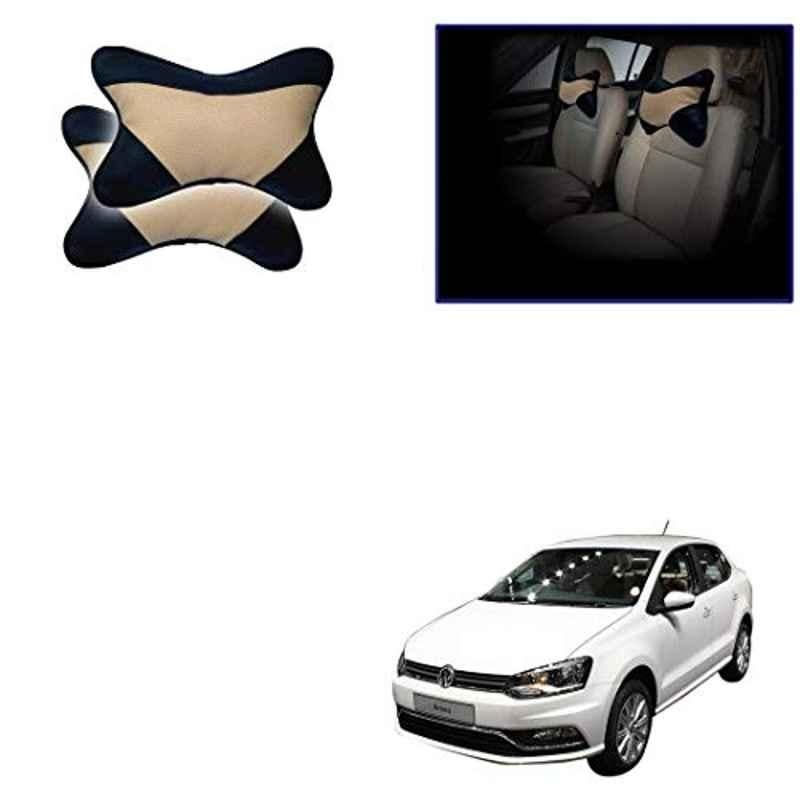 Kozdiko 2 Pcs Memory Foam Beige & Black Car Neck Rest Cushion Pillow Set for Volkswagen Ameo