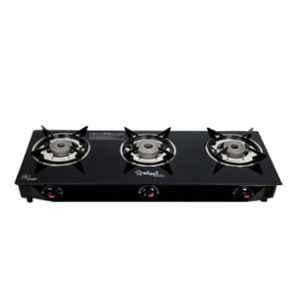Sigri-Wala 3 Burner Cute Design PNG Toughened Glass Black Manual Gas Stove