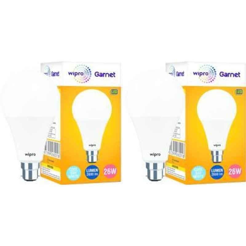 Wipro Garnet 26W Cool Day White Standard B22 LED Bulb, N26001 (Pack of 2)