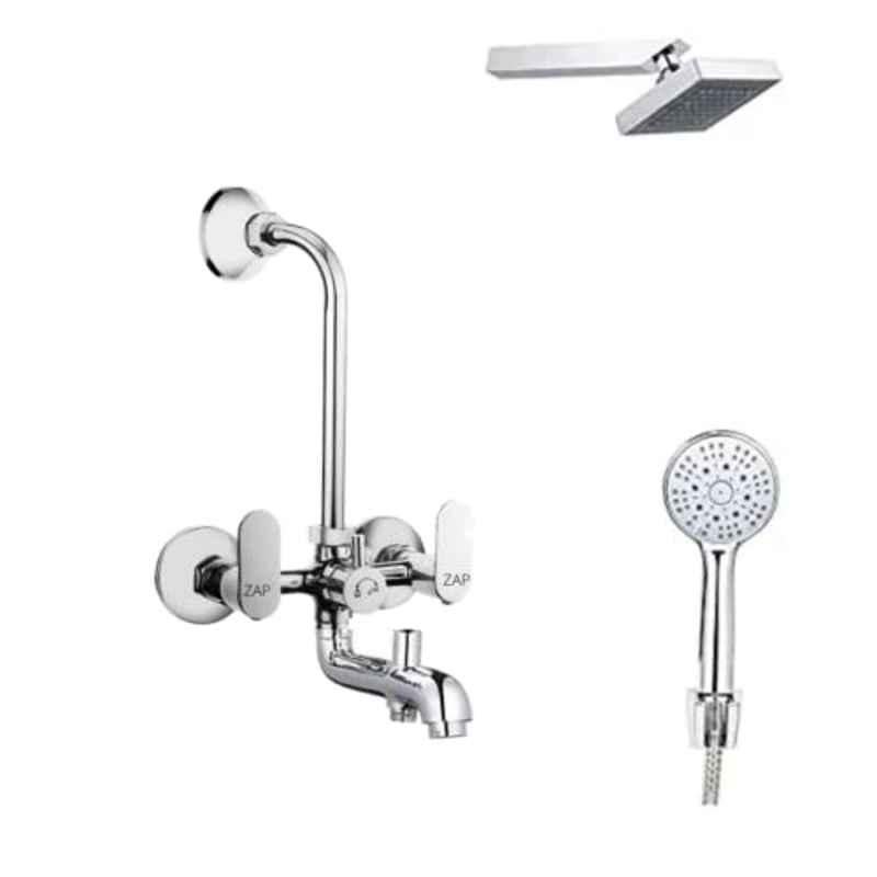 ZAP Opel Brass 3 In 1 Wall Mixer with Head Shower & Multi Flow Hand Shower with 1.5m Flexible Tube