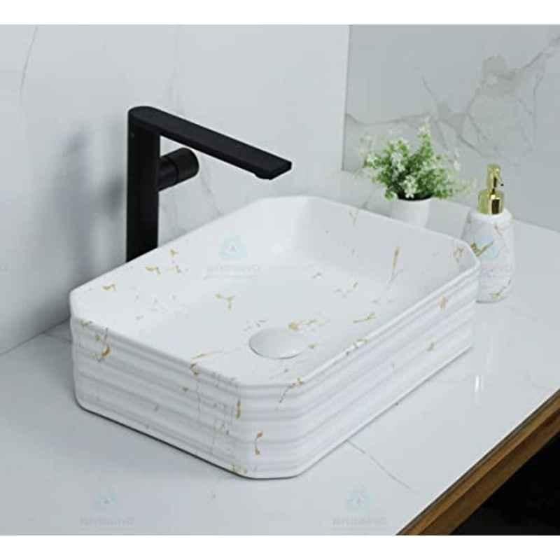 Bassino Art 45.5x38.5x17cm Ceramic White & Orange Wash Basin, BTT_1064