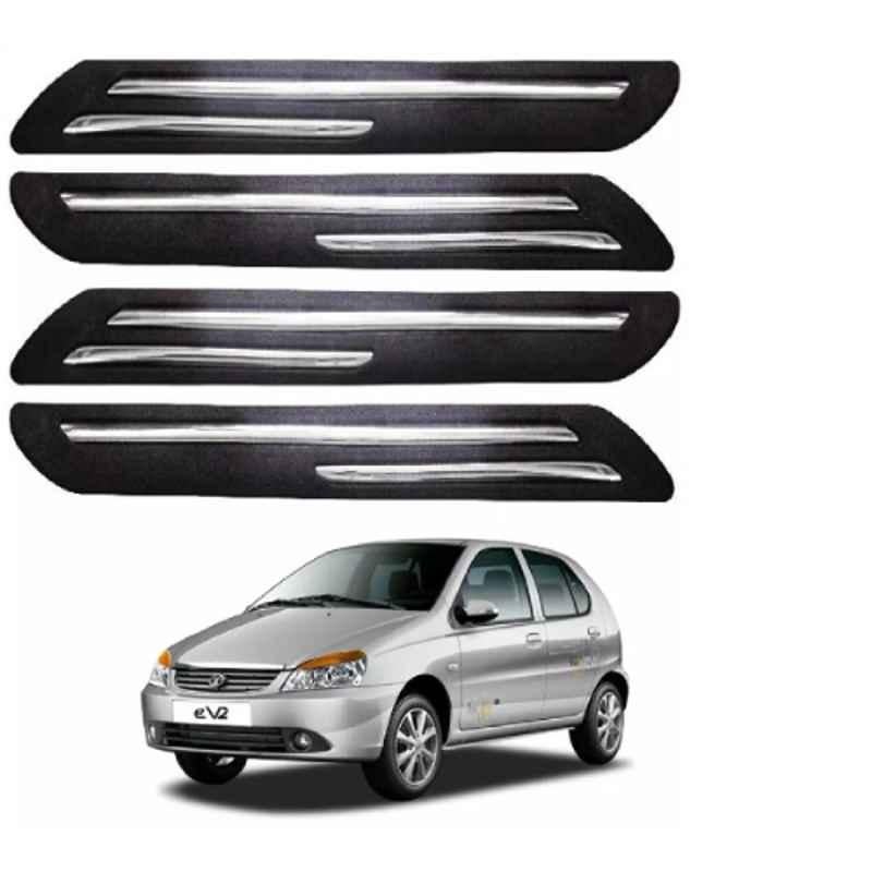 Sca Rubber Car Side Bumper Protector Guard with Double Chrome Strip for Tata Indica Ev2 All Model Black Set Of 4, SCA-5HYABQ
