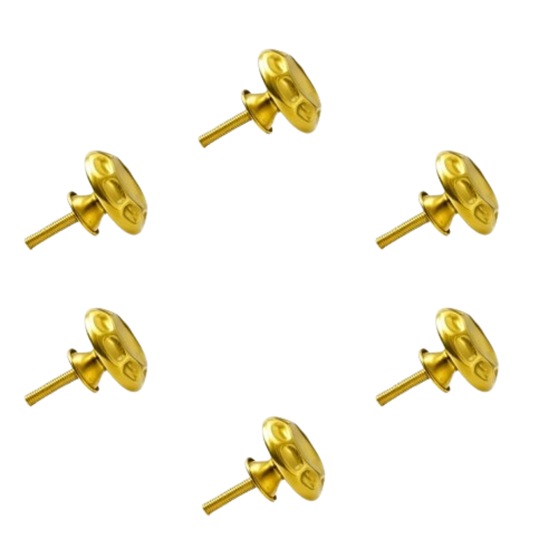 Mix & Match Crown 40mm Brass Golden Round Handmade Cabinet Knob for Wardrobe, Drawer & Cupboard (Pack of 6)