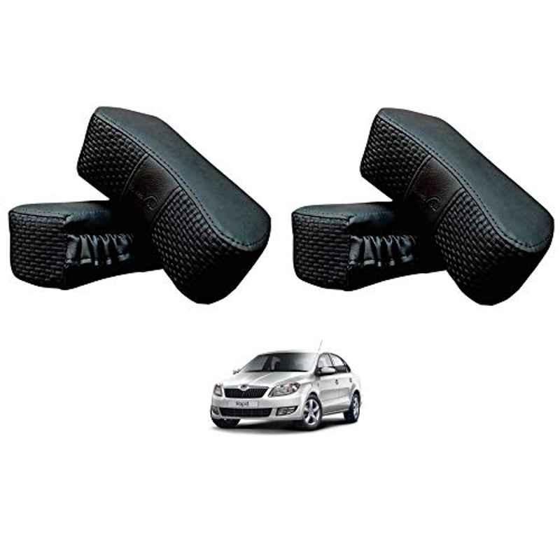 Kozdiko 4 Pcs CV Designer Black Leatherite Neck Rest Car Cushion Pillow Set for Skoda Rapid