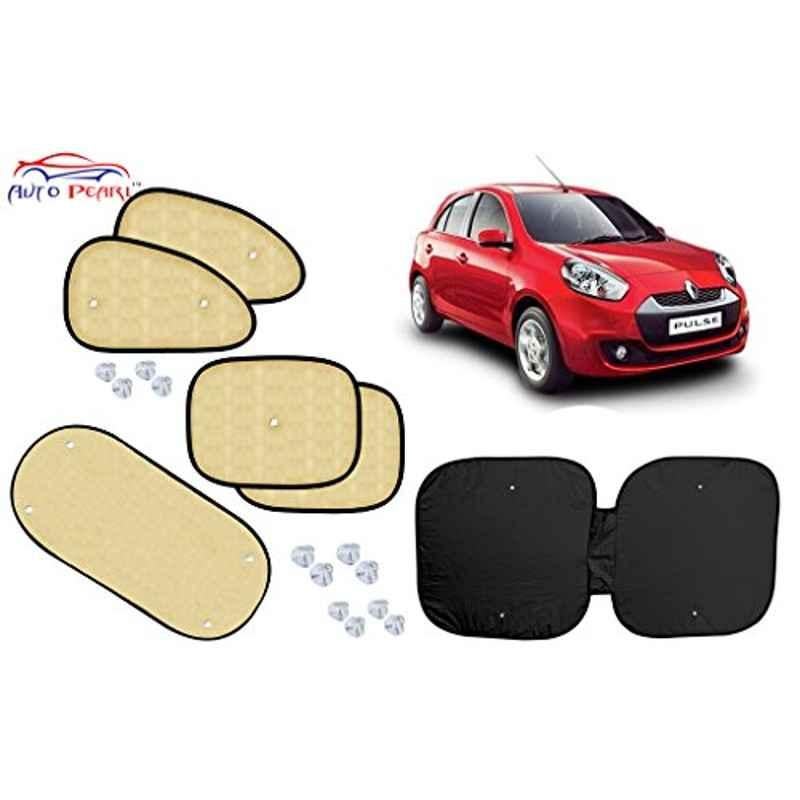 Auto Pearl 6 Pcs PVC & Mesh Beige Window, Front & Rear Sun Shade Set for Renault Pulse