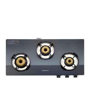 Padmini 3 Burner Stainless Steel Black Automatic Ignition Glass Top Gas Stove, 3 GT Fusion Auto