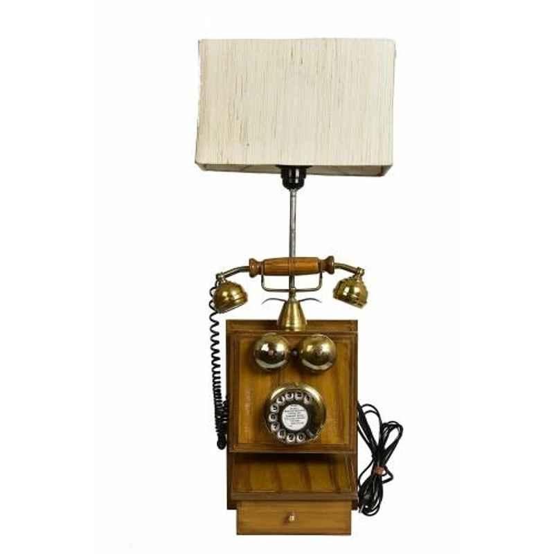 Tucasa Mango Wood Vintage Telephone Lamp with Polycotton Light Brown Shade, TL-05