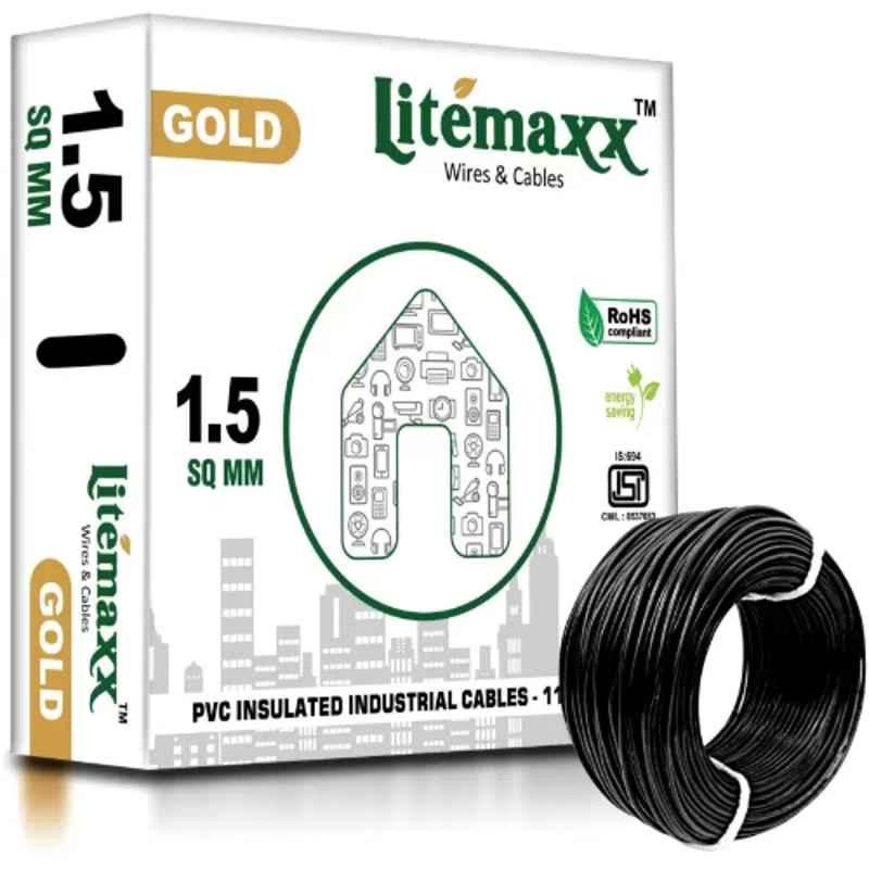 Litemaxx Gold 1.5 Sqmm PVC Black Housing Wire, Length: 90m