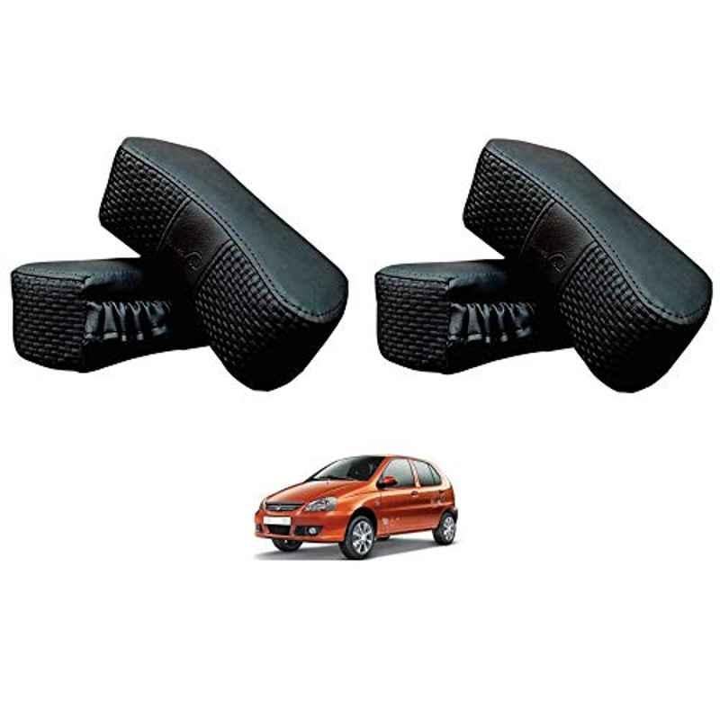 Kozdiko 4 Pcs CV Designer Black Leatherite Neck Rest Car Cushion Pillow Set for Tata Indica