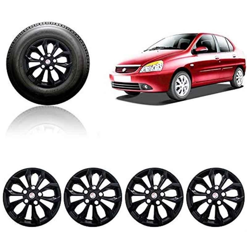 Auto Pearl 4 Pcs 14 inch ABS Black Press Fitting Wheel Cover Set Caps for TATA Indigo