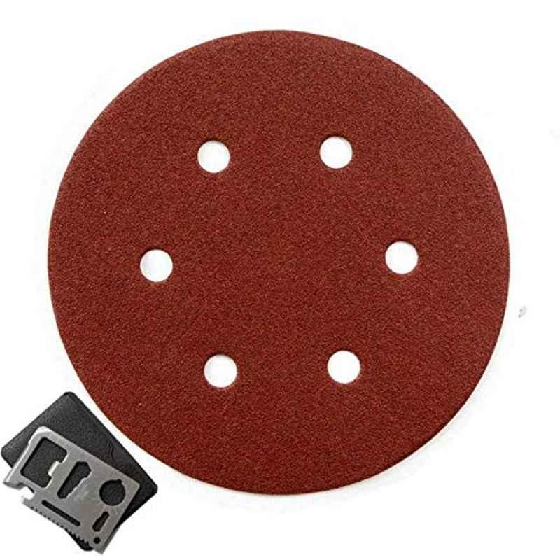 Krost Hook & Loop 6 inch Sanding Paper/Disc For Electrical/Pneumatic Sander Polisher With 11 In 1 Pocket Multitool (6Holex320Grit, 50)
