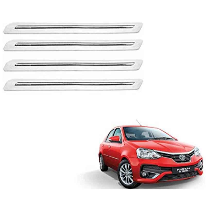 Kozdiko 4 Pcs PVC White Car Bumper Protector Set with Chrome Strip for Toyota Etios Platinum