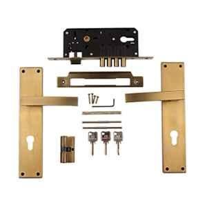 Voltizi ‎Stainless Steel ‎Antique Brass Finish Mortise Bedroom Door Lock Set with 4 Latches, Both Side Key Cylinder & Pull Handle, MG308
