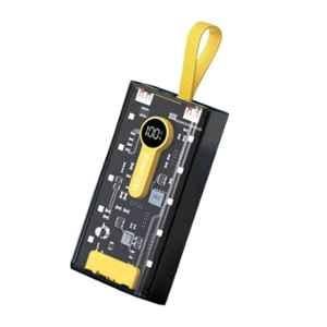 TecSox 10k Transparent 10000mAh Yellow & Black Power Bank with Digital Display & SOS LED Light