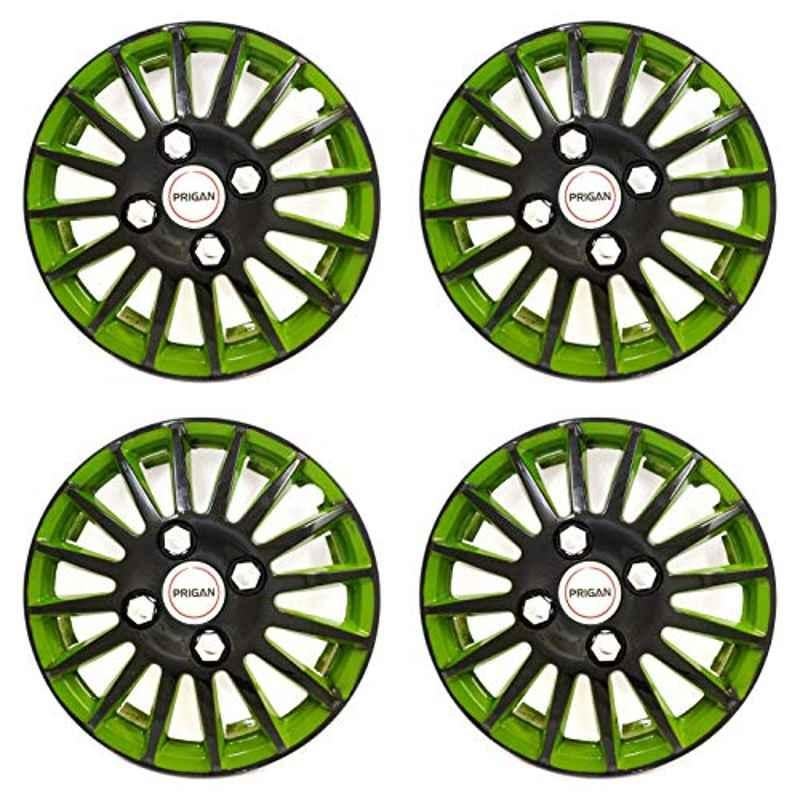 Prigan 4 Pcs 13 inch Polypropylene Black & Green Wheel Cover Set for Mahindra e2o, Camry1-Green-13-E20