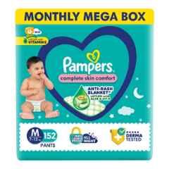 Pampers 152 Pcs All Round Protection Baby Diaper Packet with Aloe Vera & Vitamin E, Size: Medium