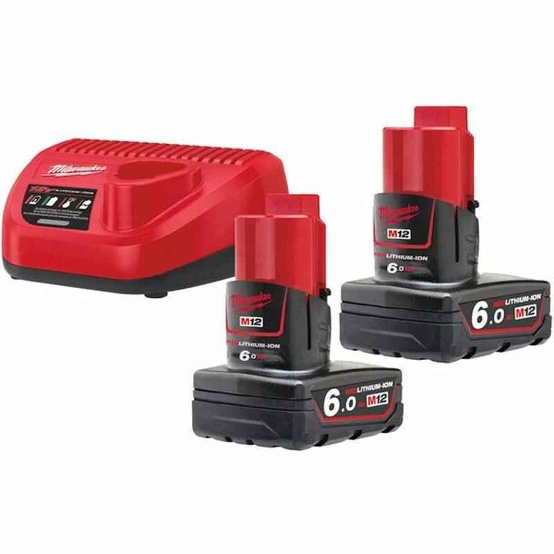 Milwaukee Cordless Tool Battery and Charger Kits, M12NRG-602, Lithium-ion, 12V, 6.0Ah