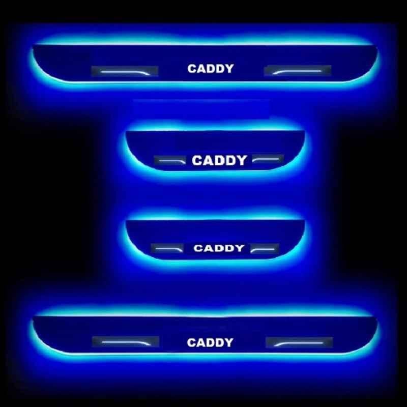 Car Accessories Hub 4 Pcs Acrylic Black Sill Scuff Plate Set with Blue LED for Volkswagen Caddy All Model-picture-13