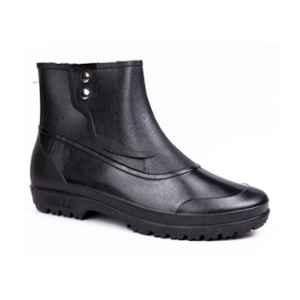 Hillson 7 Star 6 inch PVC High Ankle Round Toe Black Button Gumboots, Size: 6