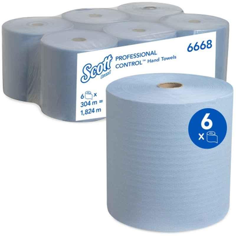 Kimberly Clark Scott 6 Pcs 304m Blue 1 Ply Hand Towels Rolls, 6668