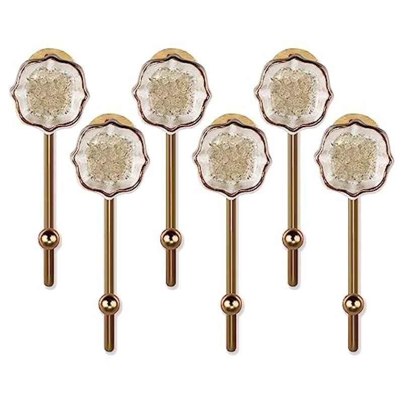 Screwtight 130mm Ceramic Ivory & Gold Multipurpose Crackle Glaze Floral Hook with Brass Effect, AZ-CHK001FL2-IV-6 (Pack of 6)